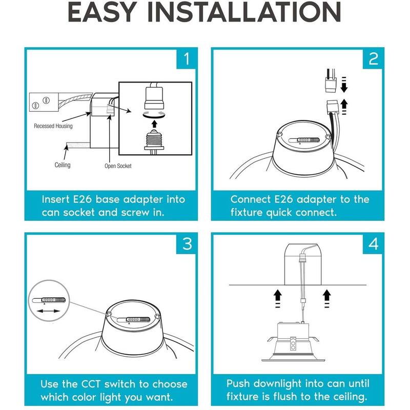 Luxrite 4" LED Recessed Can Lights 10W=60W 5 Color Selectable Dimmable Retrofit Downlights Wet Rated Black Trim IC Rated