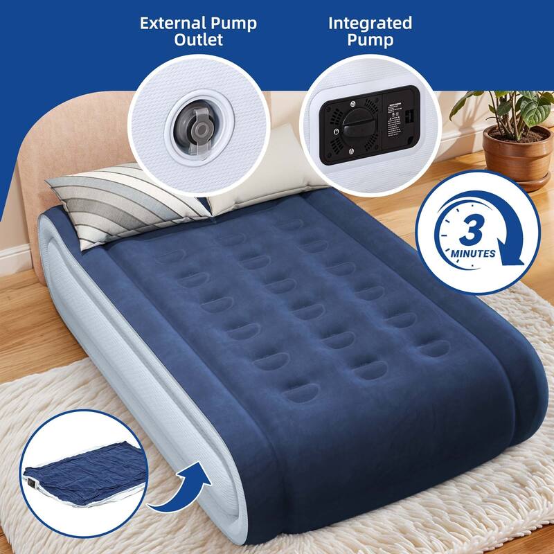Moasis Queen 17 Inch Inflatable Mattress with Integrated Pillow