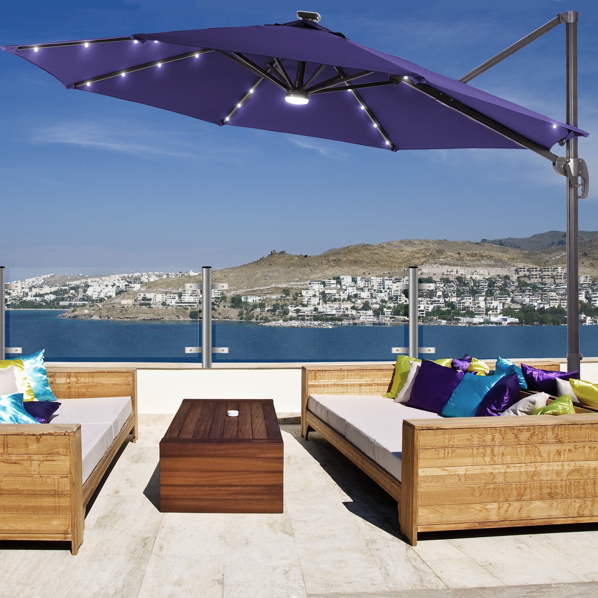 10 Ft LED Offset Cantilever Hanging Patio Umbrella by LIVOOSUN