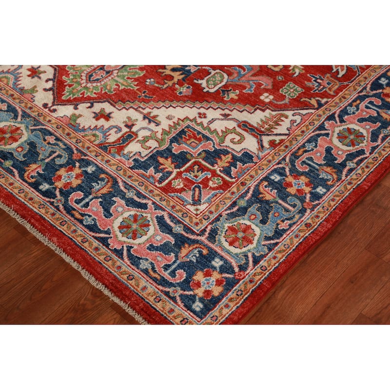 Vegetable Dye Red Heriz Serapi Oriental Area Rug Handmade Wool Carpet - 5'6"x 7'11"