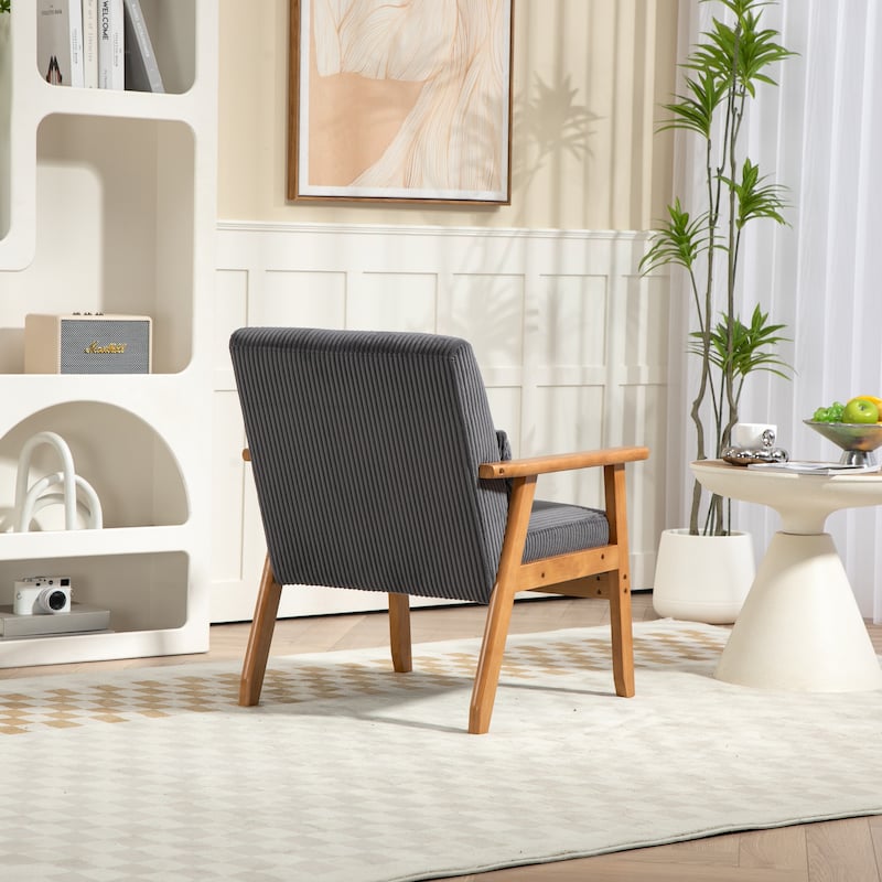 Corduroy Accent Chair,Solid Wood Armchair for Living Room