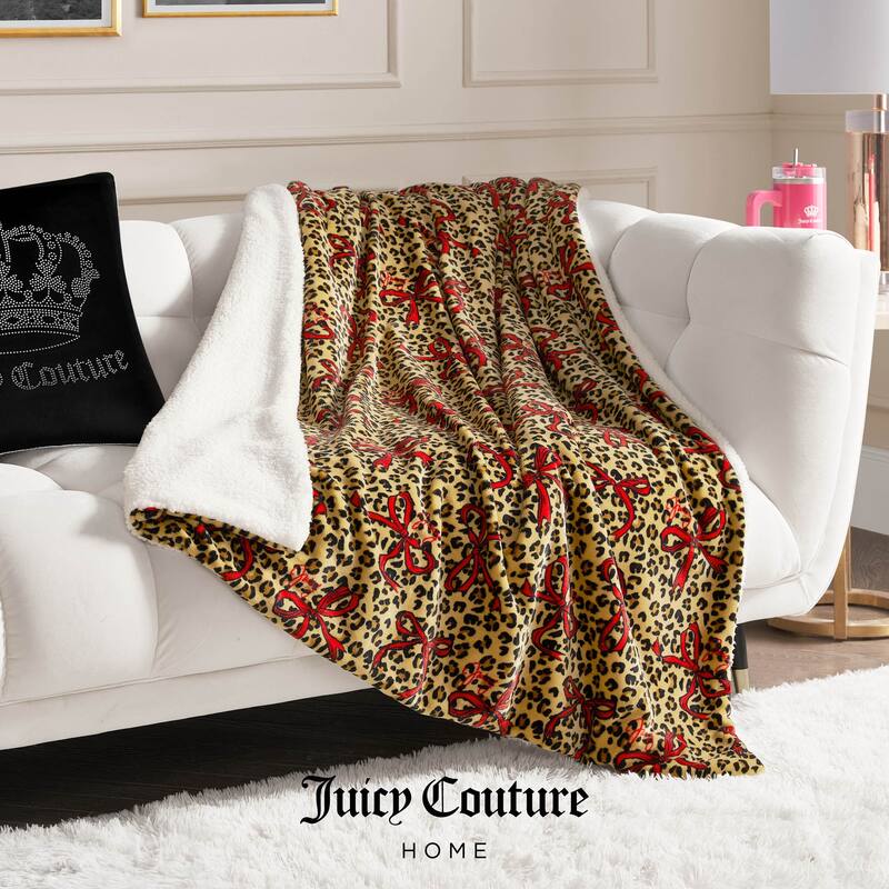 Juicy Couture Plush Reversible Sherpa Throw Blanket
