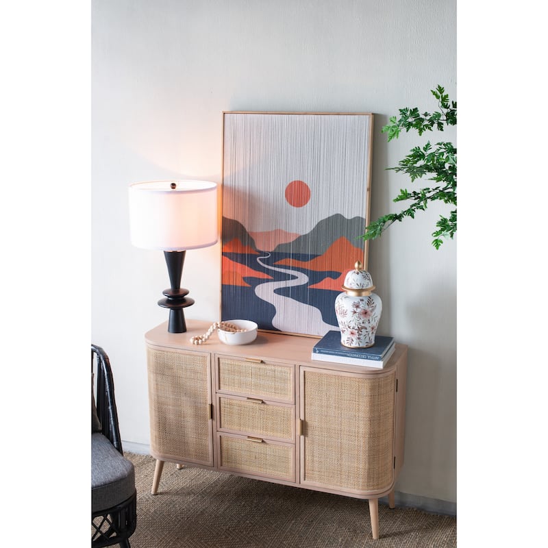D15x26.7" Black Aluminum Table Lamp with Two Varying Round Accents and White Drum Shade(Lamp Shade Assembly Required)