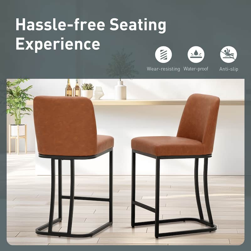 Modern Square PU Leather Bar Stool with Metal Frame