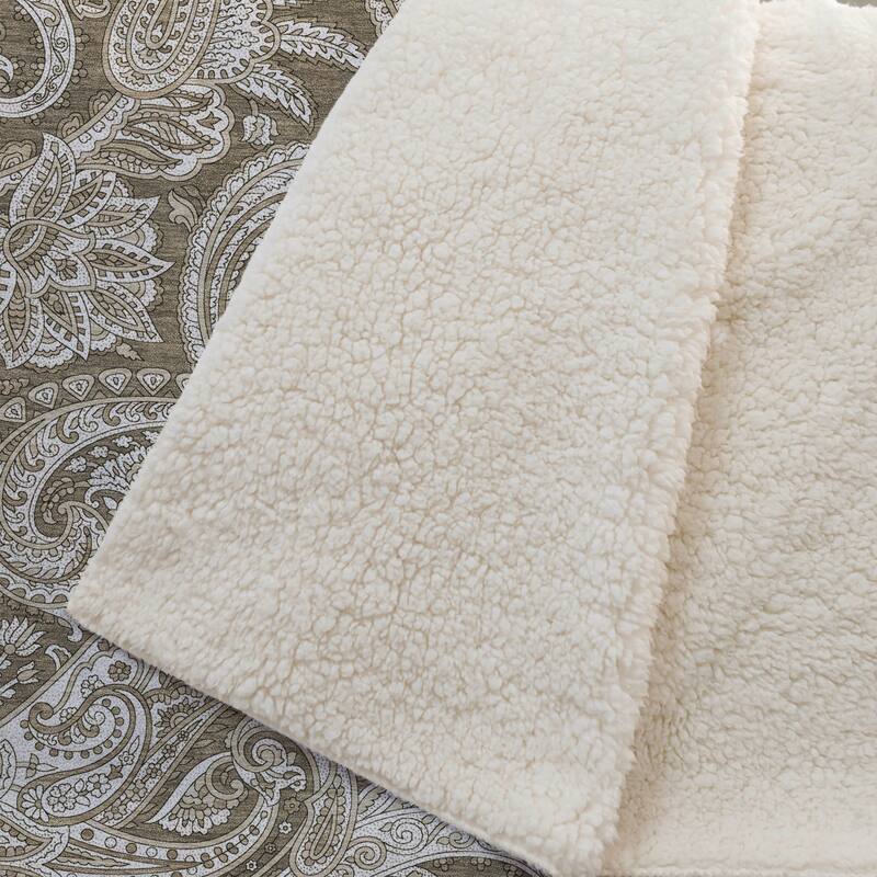 Premium Machine Washable Paisley Sherpa Throw Blanket