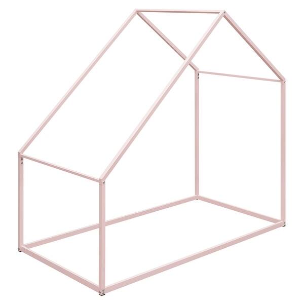 slide 2 of 16, Metal Twin House Bed with Roof - Cozy & Fun for Kids