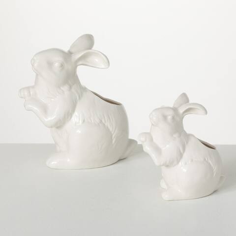 Sullivans Glazed Decorative Bunny Container Display - Set of 2