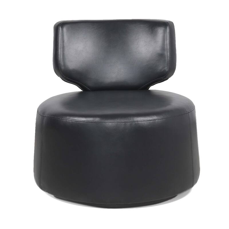 PU Swivel Barrel Chair with 360° Rotation, Solid Wood Frame, and 220lb Capacity