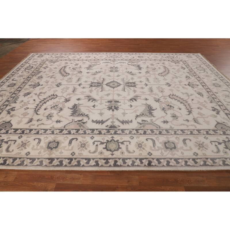 All-Over Ivory Floral Oushak Indian Area Rug Handmade Wool Carpet - 9'2"x 12'1"
