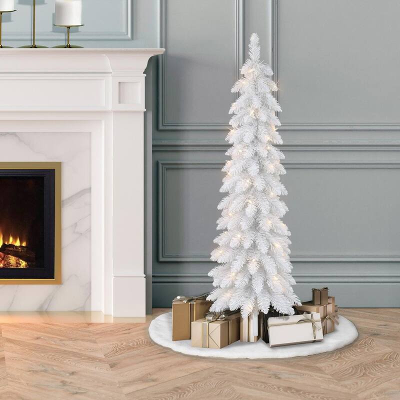 Puleo International 4 ft Pre-Lit White Artificial Alpine Pencil Tree