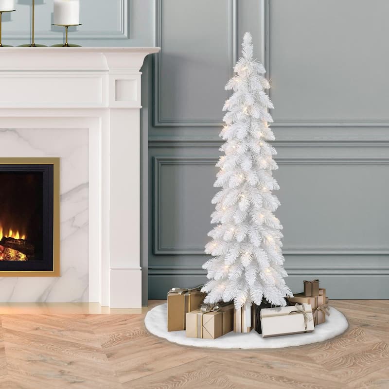 Puleo International 4 ft Pre-Lit White Artificial Alpine Pencil Tree - White