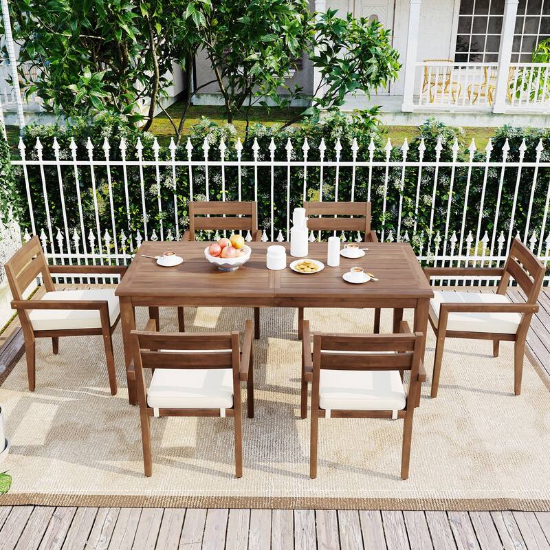 Wood Outdoor Dining Table And Chairs Suitable For Patio, Balcony Or Backyard - Brown
