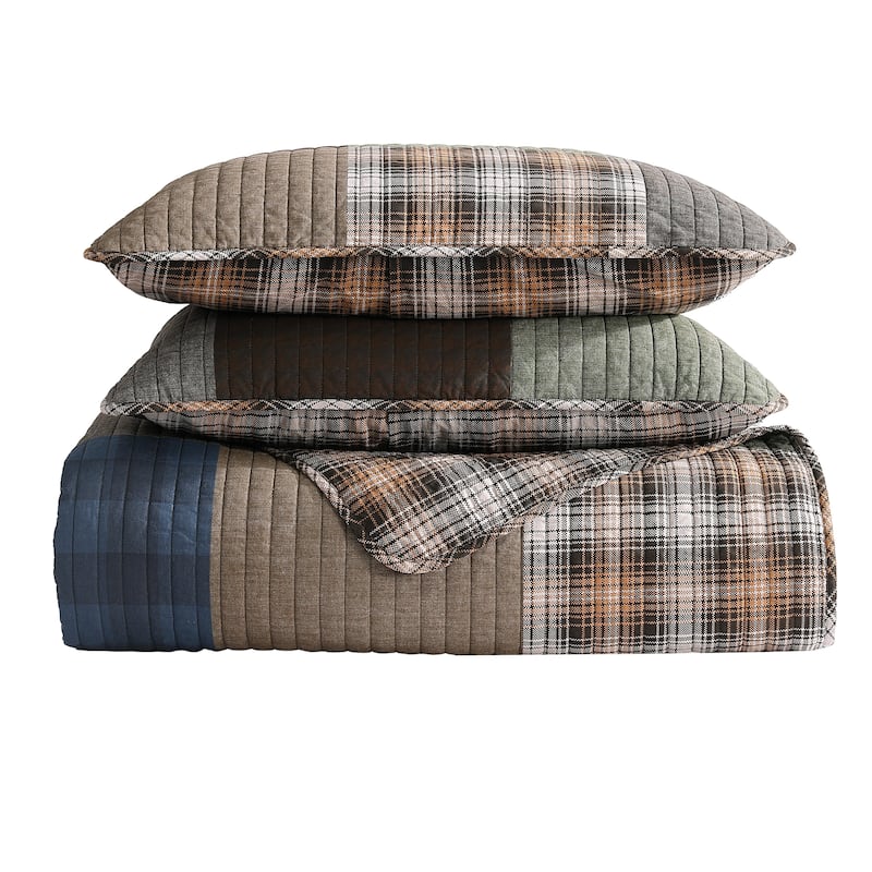 Eddie Bauer Classic Patchwork Cotton Reversible Green Quilt Set
