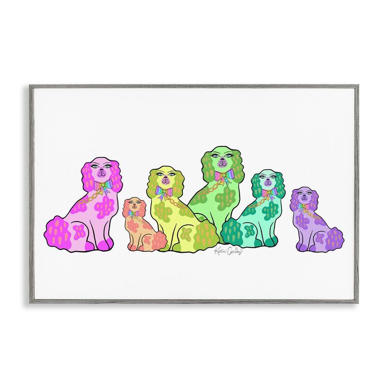 Stupell Colorful Posh Pooches Framed Giclee Art Design By Katie Conley - 24 x 16 - Grey
