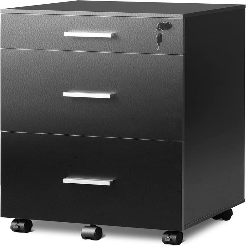 3 Drawer Rolling File Cabinet with Lock - 16"D x 15.7"W x 30.7"H