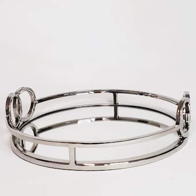 Luxury Silver Stainless Steel Round vanity tray with mirror 11"