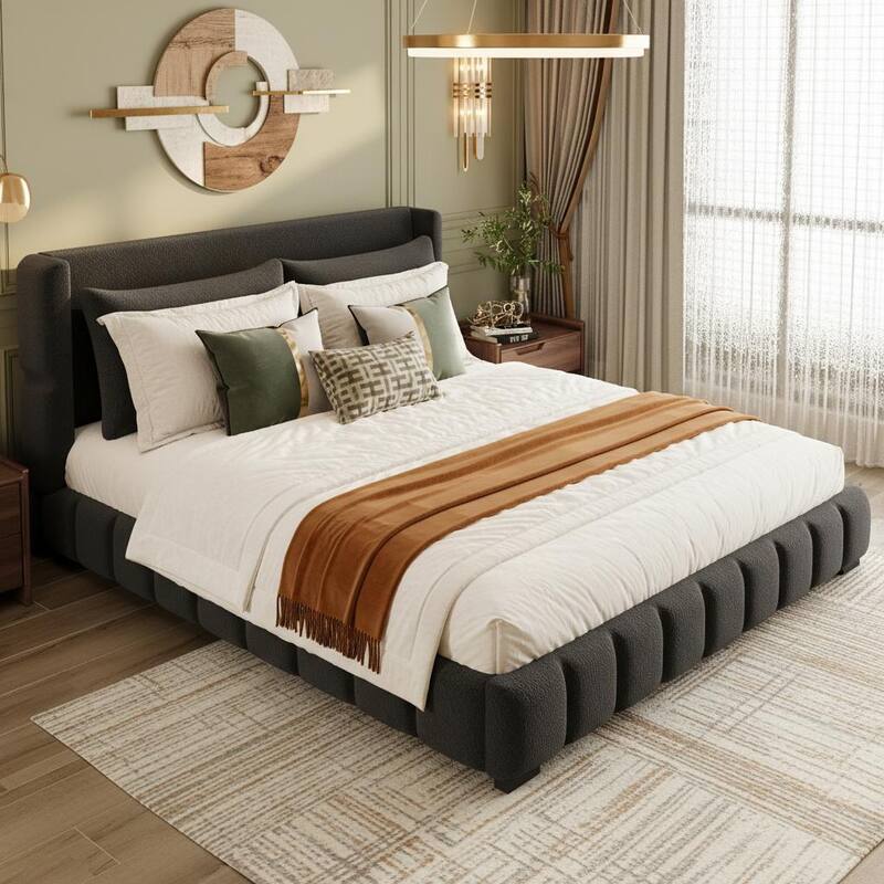 Upholstered Platform Bed with 2 Cushioned Pillows by Harper&Bright Designs
