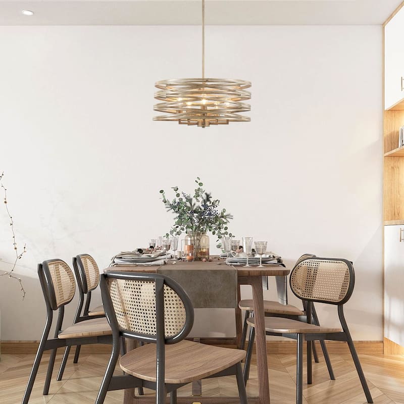 Farmhouse 5-Light Metal Drum Shape Pendant Light for Kitchen Island Entryway