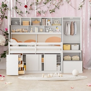 Multifunction Twin Size Loft Bed With Under-bed Desk and Drawers and Shelves