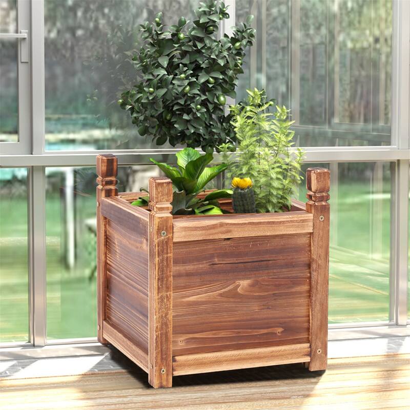 Garden Flower Planter Raised Box Vegetable Bed for Garden Yard Patio - 11.8x11.8x14.9 inch