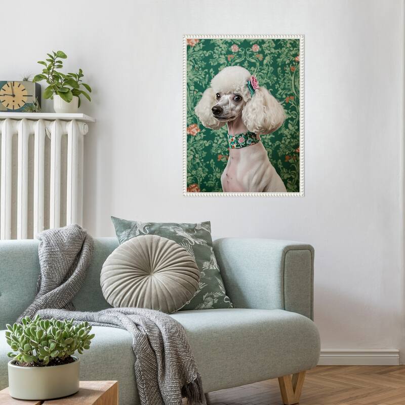 The Floral Adorned Poodle by Mowzu Framed Canvas Wall Art