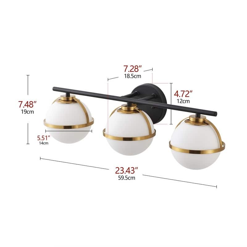 Aiwen Modern 3 Light Bathroom Vanity Light Matte Black Brushed Gold Opal Acid Etched Glass Globe Shades