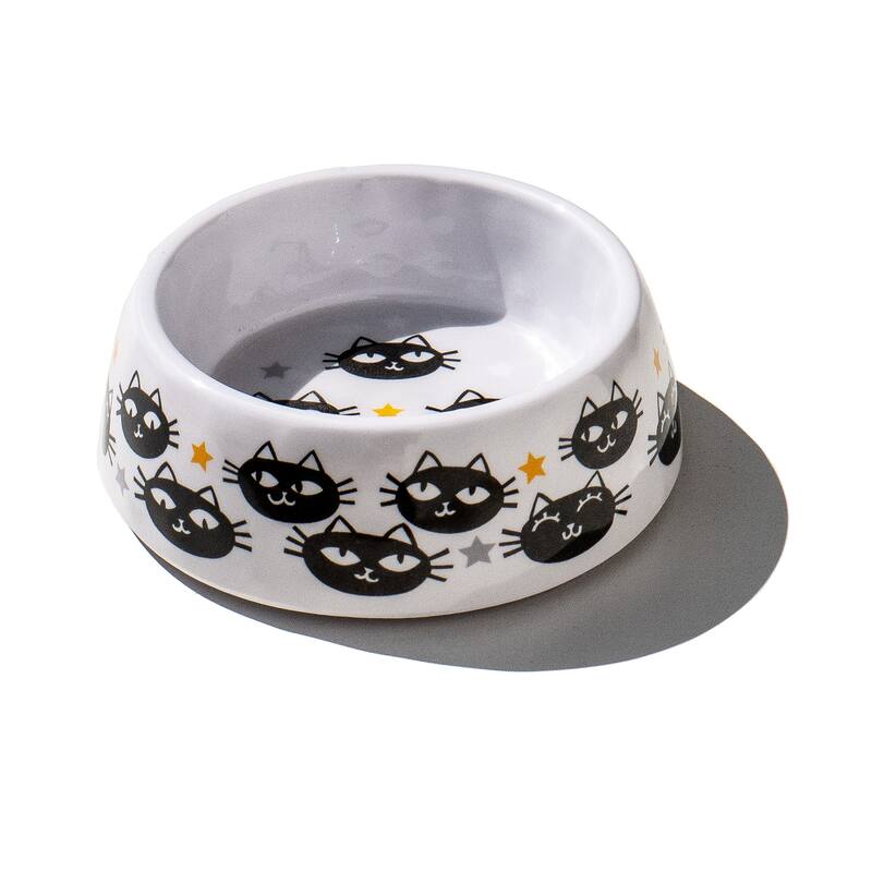 Abode Homewares Matt The Cat Melamine Pet Bowl - Small - 1 Cup - White - Set of 2