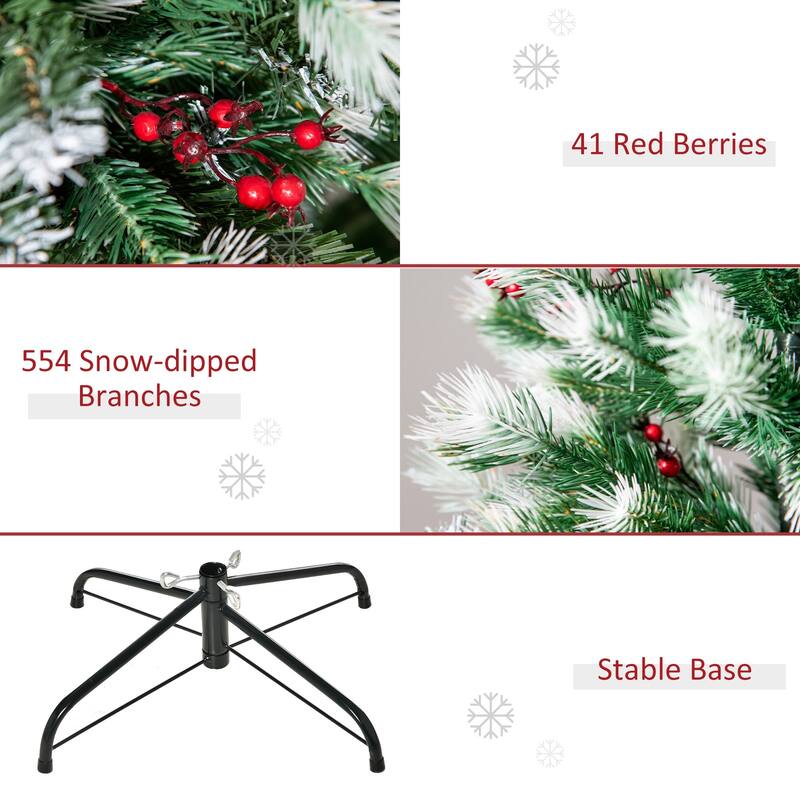HOMCOM Flocked Christmas Tree with Mistletoe, Xmas Unlit Christmas Tree with Stand