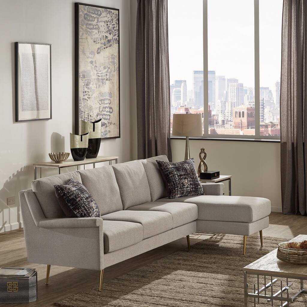 Cade Grey Fabric Reversible Sectional Sofa with Gold Metal Legs by iNSPIRE Q Modern