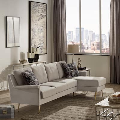 Talia Grey Fabric Reversible Sectional Sofa with Gold Metal Legs by iNSPIRE Q Modern
