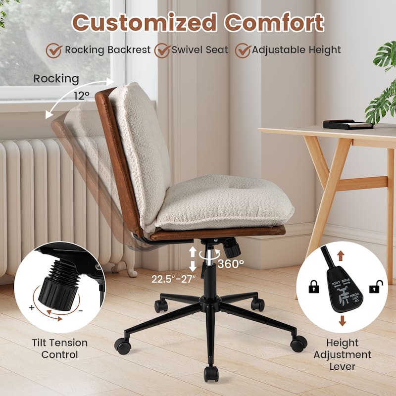 Modern Adjustable Height Armless Office Chair with Rocking Backrest and Swivel Seat for Home - 27.5" x 24" x 36.5"-41"