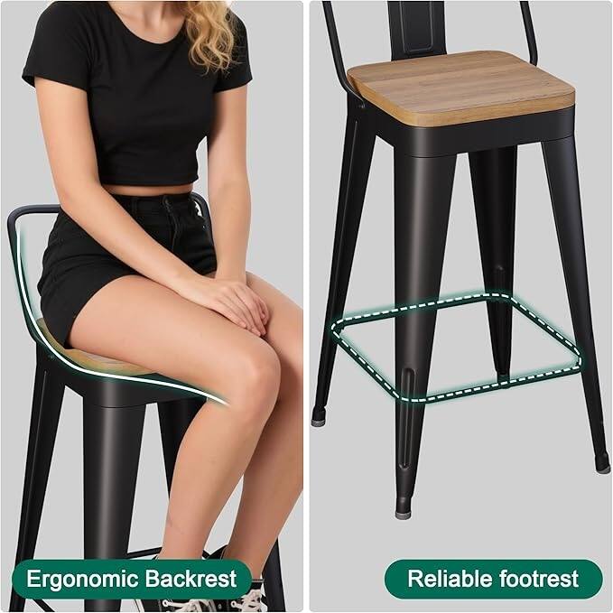 Counter & Bar Stools with Metal Frame Kitchen Stools with Low Back Kitchen Bar Furniture Stools with Square Wooden Seat