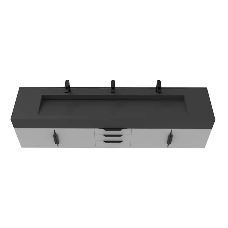Nile 84-Inch Wall Mounted Bathroom Vanity Set w/ Black Top