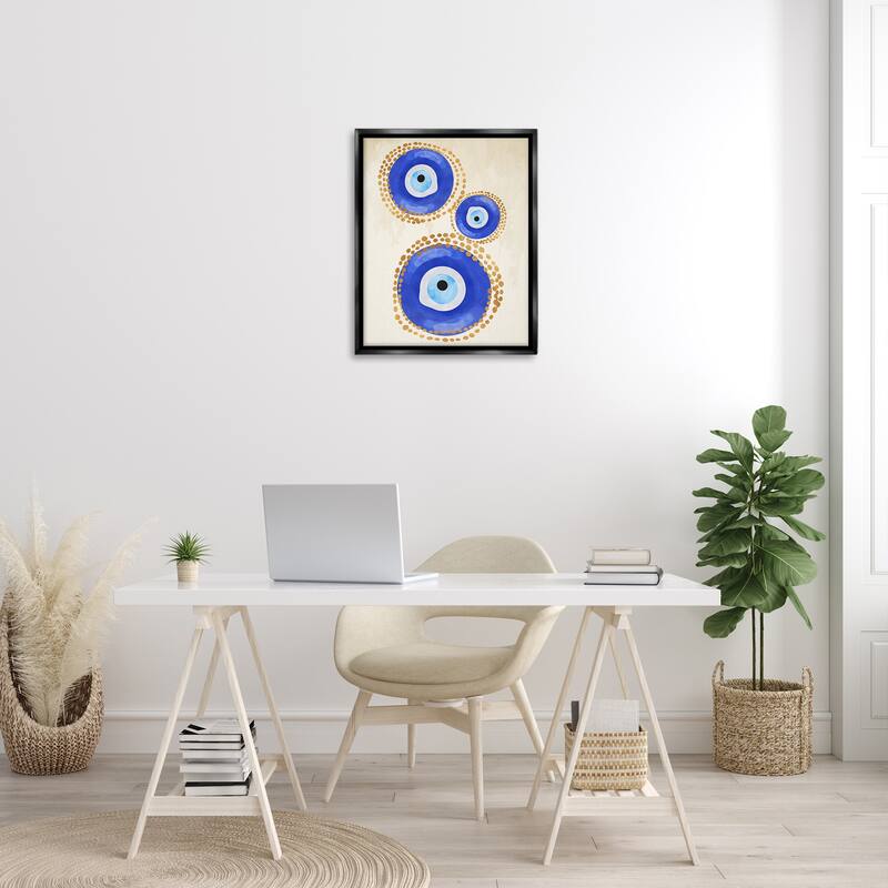 Stupell Round Blue Evil Eye Pattern Lustrous Dotted Detail Floater Frame, Design by Two Smart Blondes