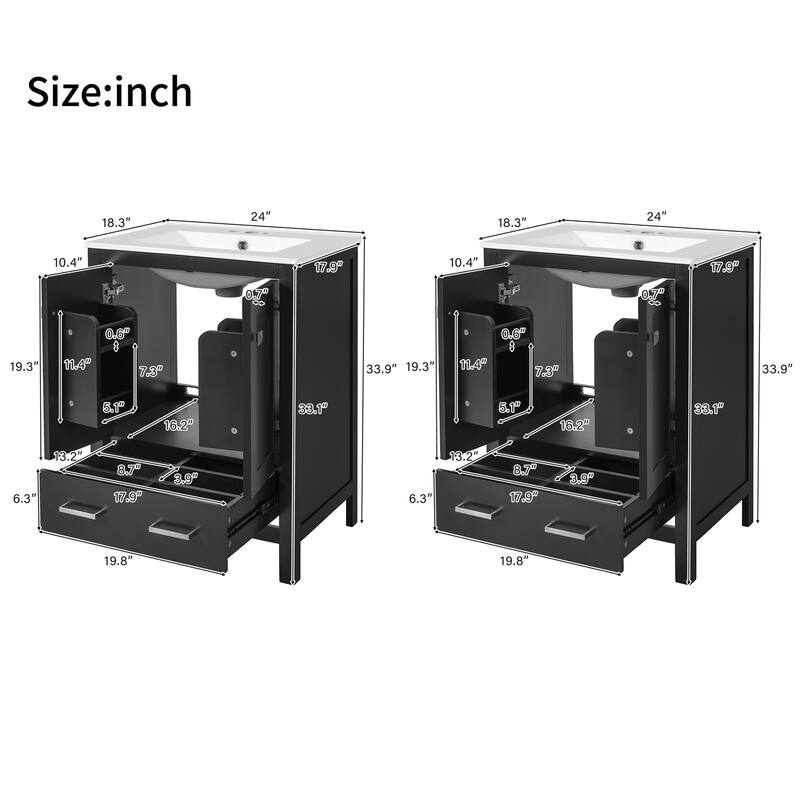 GDFStudio - Transitional Double Bathroom Vanity Set, Dual Undermount Sink, Soft-Close Doors & Double-Layer Door Shelf, Set of 2