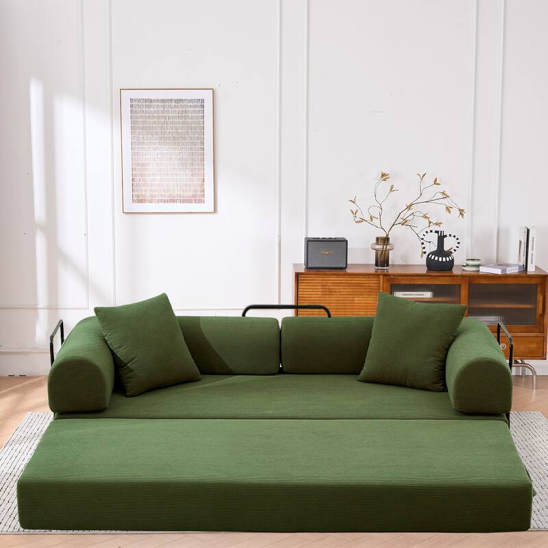Convertible Sofa Bed, Folding Floor Couch Loveseat with Pillows, Corduroy Multi‑Mode Lounger, Sleeper Mattress
