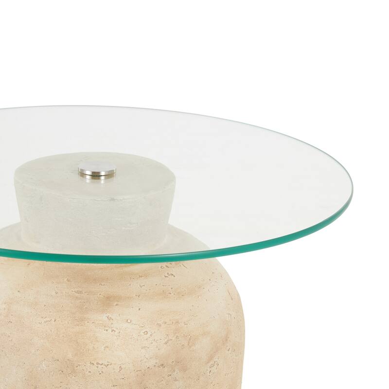 Magnesium Oxide Accent Table with Tempered Glass Tabletop - Set of 2 Beige - Roche River Decor