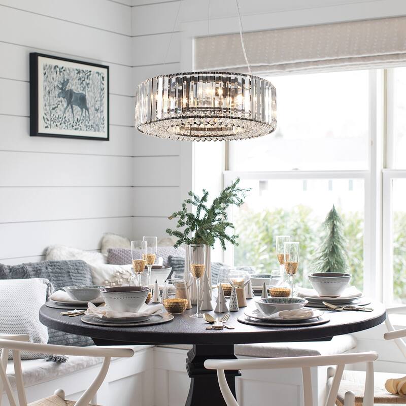 6-Light Metal Hanging Pendant Design Linear Crystal Chandelier Lighting for Dining Room Kitchen Island
