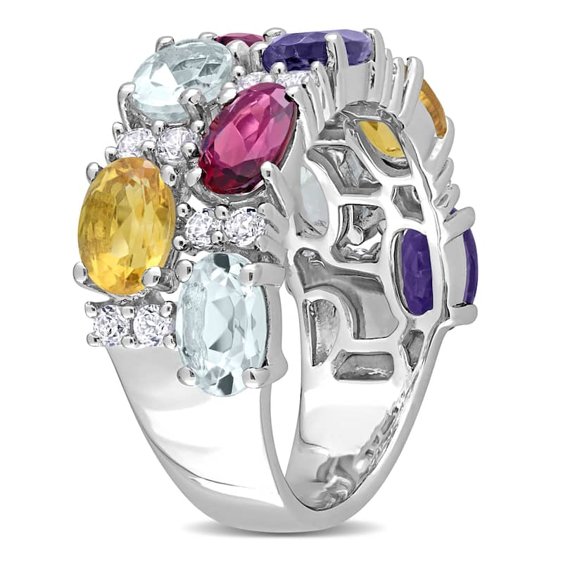 Miadora Aquamarine, Rhodolite, Citrine, Iolite & White Topaz Mosaic Ring in Sterling Silver