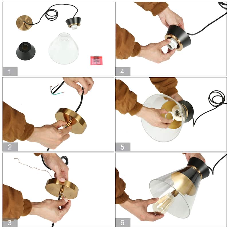 1-Light Modern Black Gold Pendant Lighting Clear Glass Bowl Kitchen Island light for Dining Room - 6.5"x6.5"x6.5"