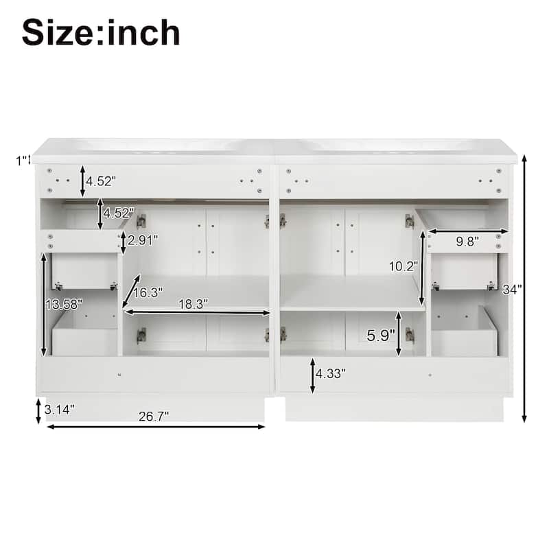 60" Bathroom Vanity with 4 Cabinet Doors, 4 Drawers, 2 Adjustable Shelves, Dual SMC Resin Sinks, Hidden Soft-Close Drawers