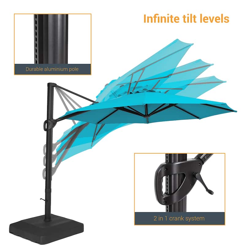 LIVOOSUN Outdoor Cantilever Offset Patio 11Ft Aluminum Umbrella w/Base