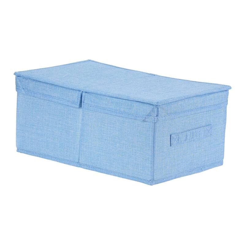 Fabric Storage Bin Cube with Lid and Handle for Shelves Closet, Collapsible Storage Basket for Organizing Clothes Books - Blue - 16*9.5*7in