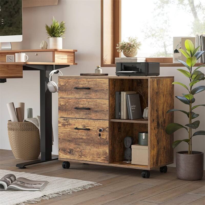 3-Drawer Mobile File Cabinet - 14.2"D x 31.5"W x 25.4"H