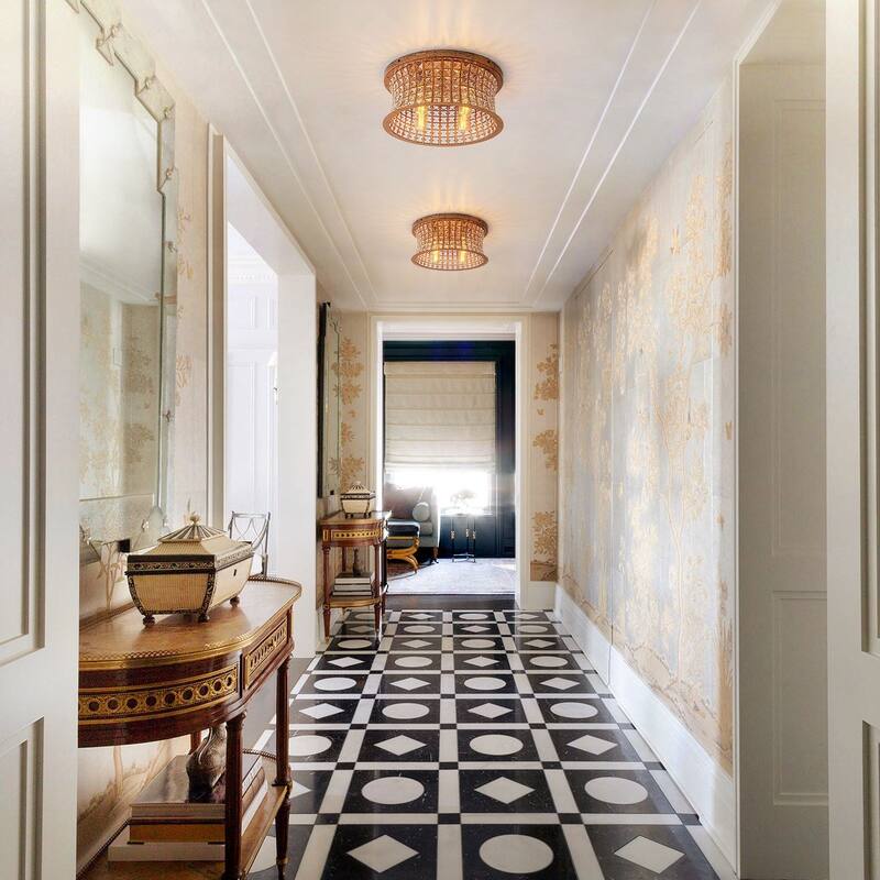 4-Light Glam Distressed Copper Crystal Flush Mount Ceiling Light - 15.75