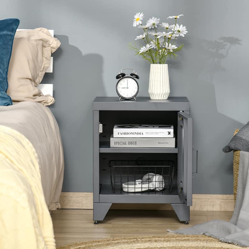 HOMCOM Industrial End Table, Living Room Side Table with Locker-Style Door and Adjustable Shelf - 15.75"x15.75"x19.75"