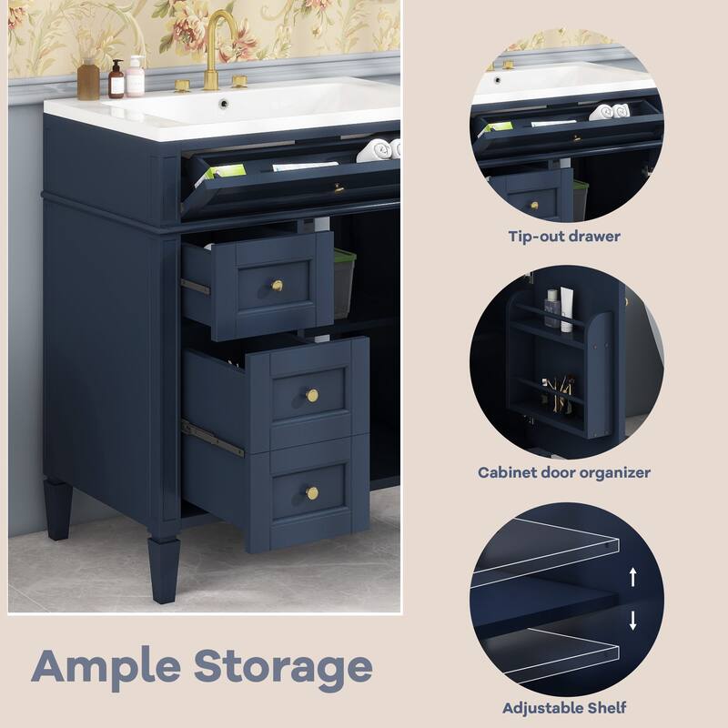 30''/36'' Bathroom Vanity with Top Sink, Modern Bathroom Storage Cabinet with 2 Drawers, a Tip-out Drawer & Adjustable Shelf
