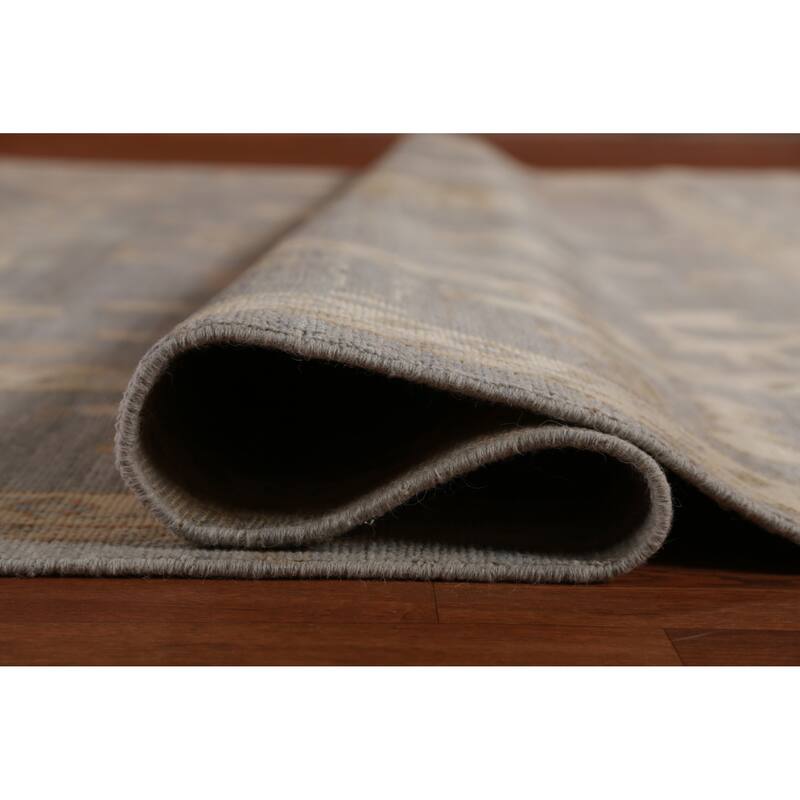 Hand Knotted Oriental 100% Wool Carpet Transitional All-Over Greys & Charcoal Oushak Area Rug - 14' 0'' X 10' 1''