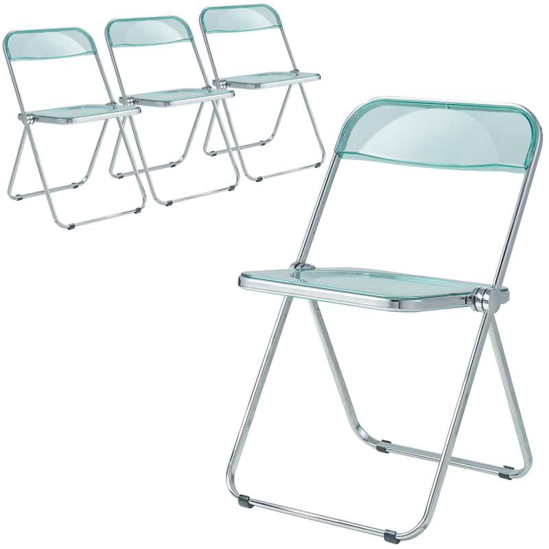 Lawrence Modern Clear Acrylic Sleek Transparent Folding Chair with Chrome Steel Frame Set of 4 - 30" - Jade Green