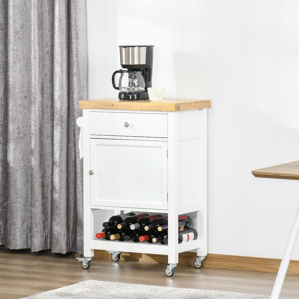 HOMCOM Utility Kitchen Cart, Rolling Kitchen Island with Smooth Rubberwood Top, Narrow Butcher Block Surface on Wheels